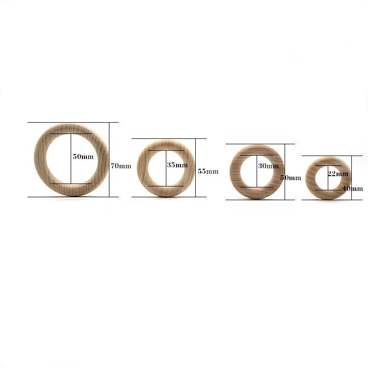 Popular Customized Wooden Baby Teether Ring Organic Beech Wood Baby Teething Ring For Crafts