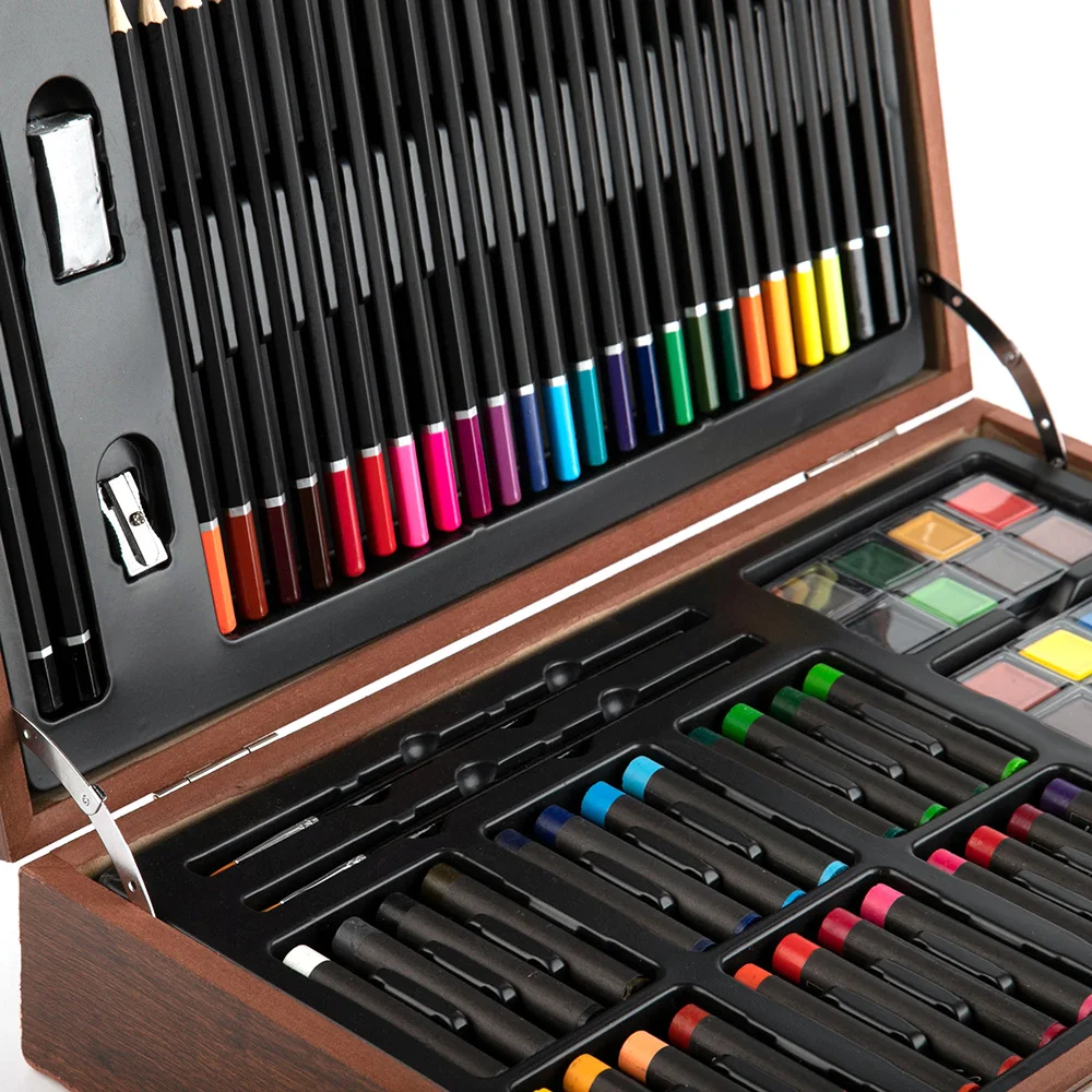 Wholesale 112 Pcs Luxury Professional Wooden Box Coloring Art Drawing Set for Kids Painting