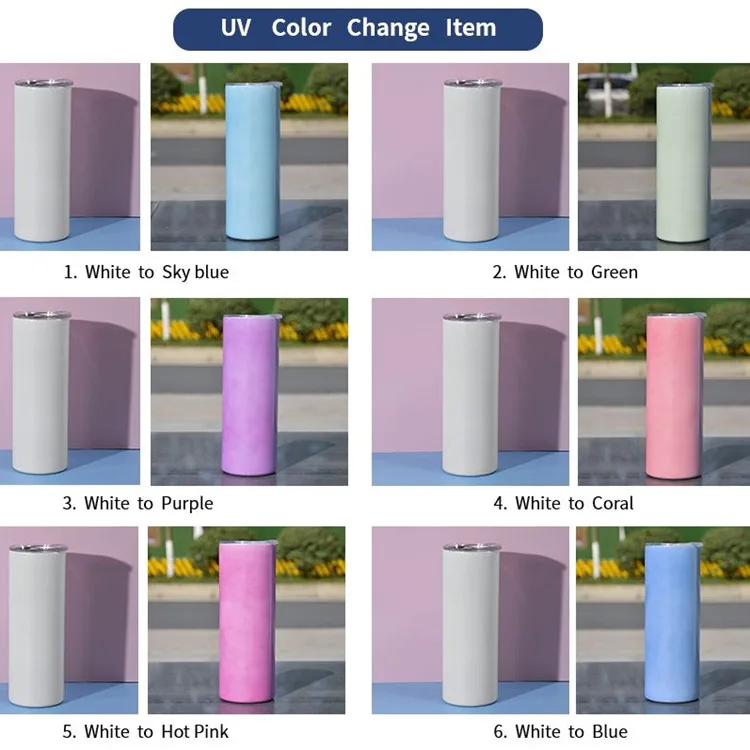 
New Style 20oz Uv Color Change And Glow In Dark White Blank Sublimation Straight Skinny Tumbler For Heat Press Printing 
