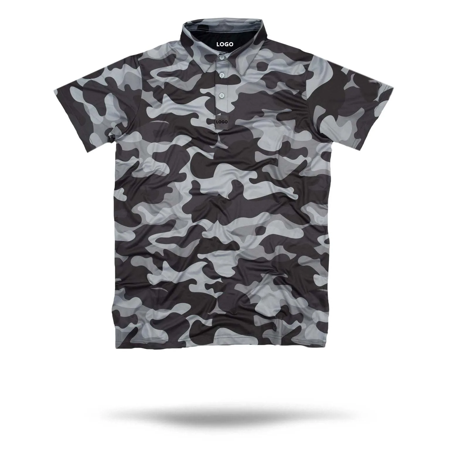 Custom junior golf clothing grey camouflage quick dri slim fit fabric wholesale polyester sublimated golf clothes polo shirts