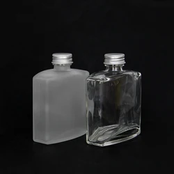 100ml 200ml 250 ML Flat flask  glass juice bottle wholesale juice dispenser glass with aluminum lid glass beverage bottles