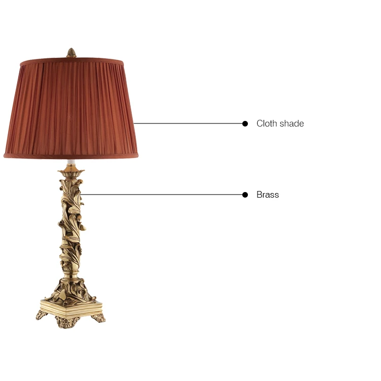 Decorative Bedside French Style Red Lamp Shade Antique Brass Table Lamps & Reading Lamps