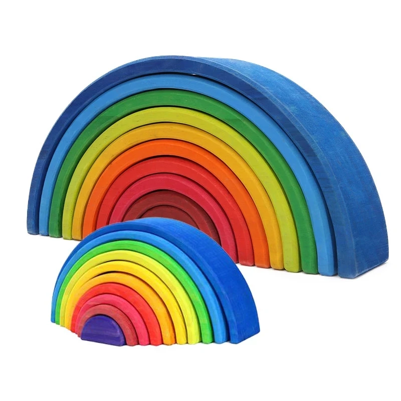 Дети творческие Монтессори Развивающие деревянные Радуга укладки 12 шт Радуга деревянные блоки Набор