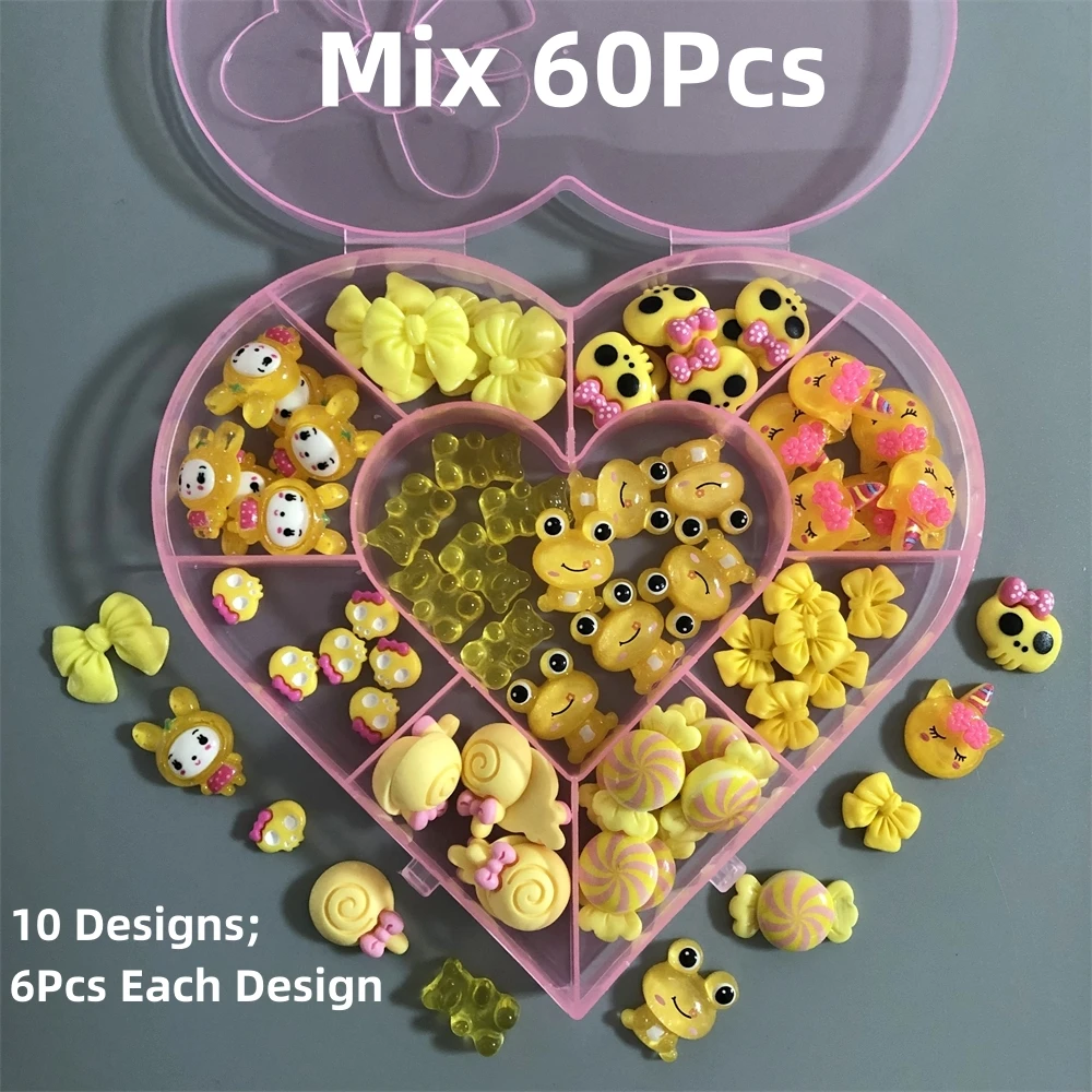 Spring Youthful Kawaii Bear Skull Head Lollipop Bunny Kitten Candy Bow Tie Set 3D Nail Art Charms Decor Phone Case Accessories