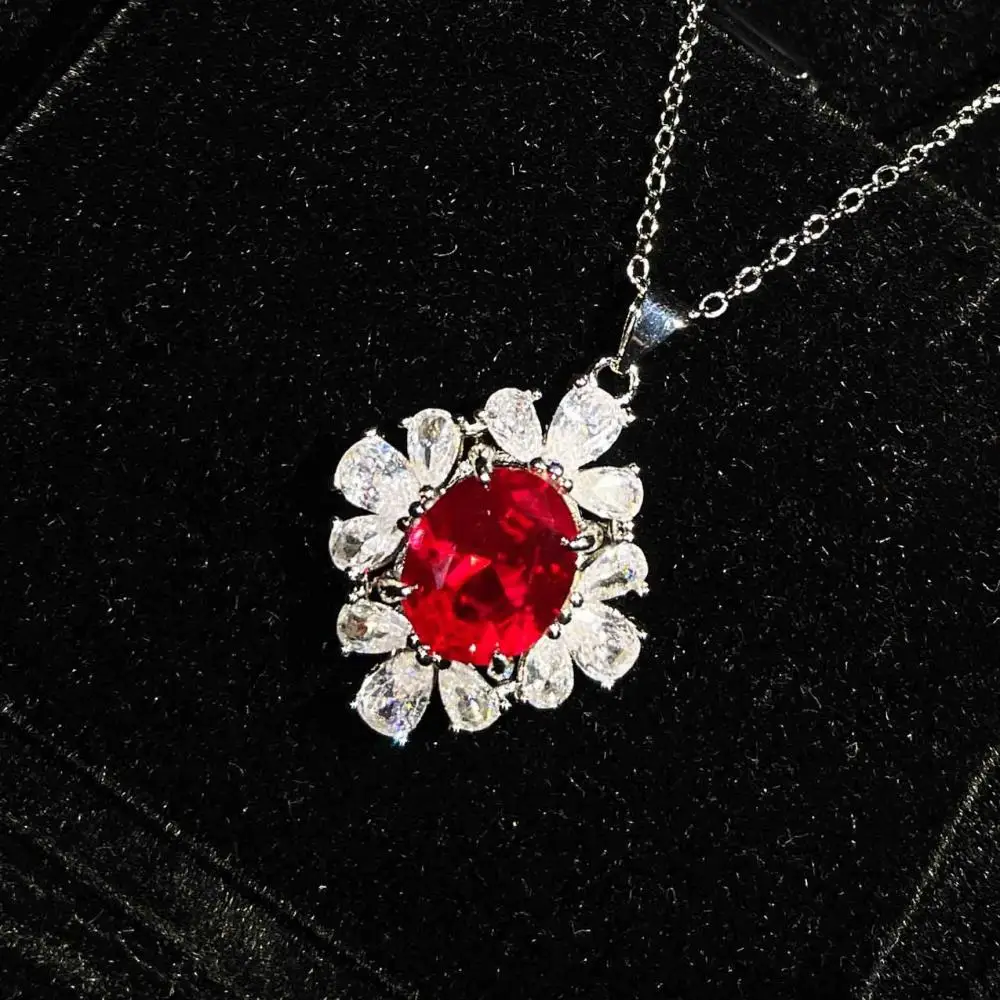 High Jewelry Custom Full Diamond Red Corundum Ring Earrings Pendant Necklace Colorful Treasure Set for Woman