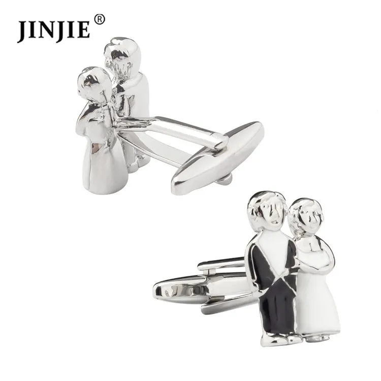 Wholesale  wedding Groom accessories novelty  brass enamel bridegroom couple cufflinks  for suit shirt