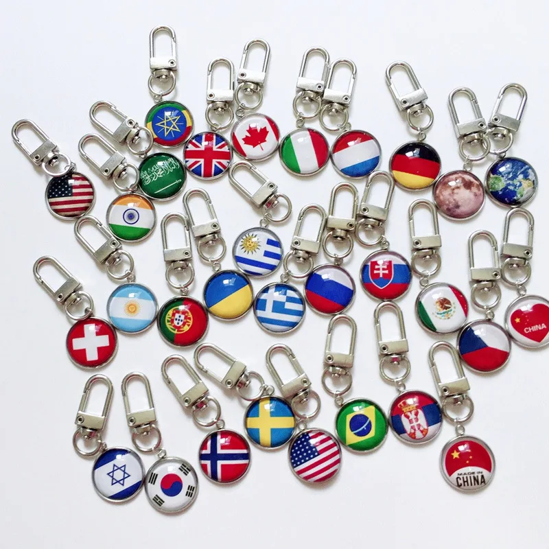 287 Countries National Country Flag Key Ring Souvenir Promotion Gift Glass Cabochon Key Chain