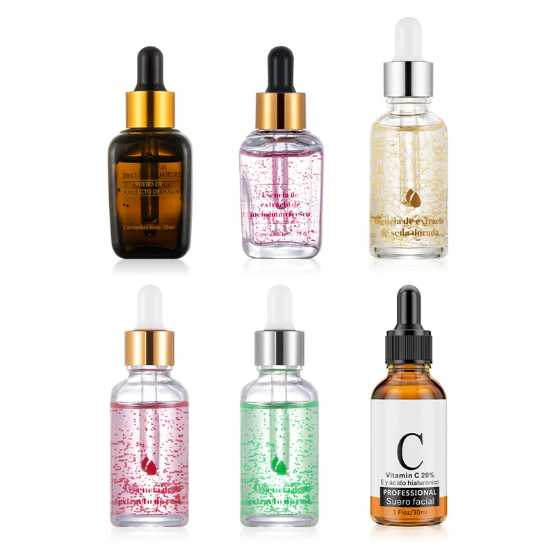 Private Label Vitamin C Whitening Serum Skin Lightening Anti Acne Coffee Rose Oil Aloe Vera Hydrating VC Face Serum