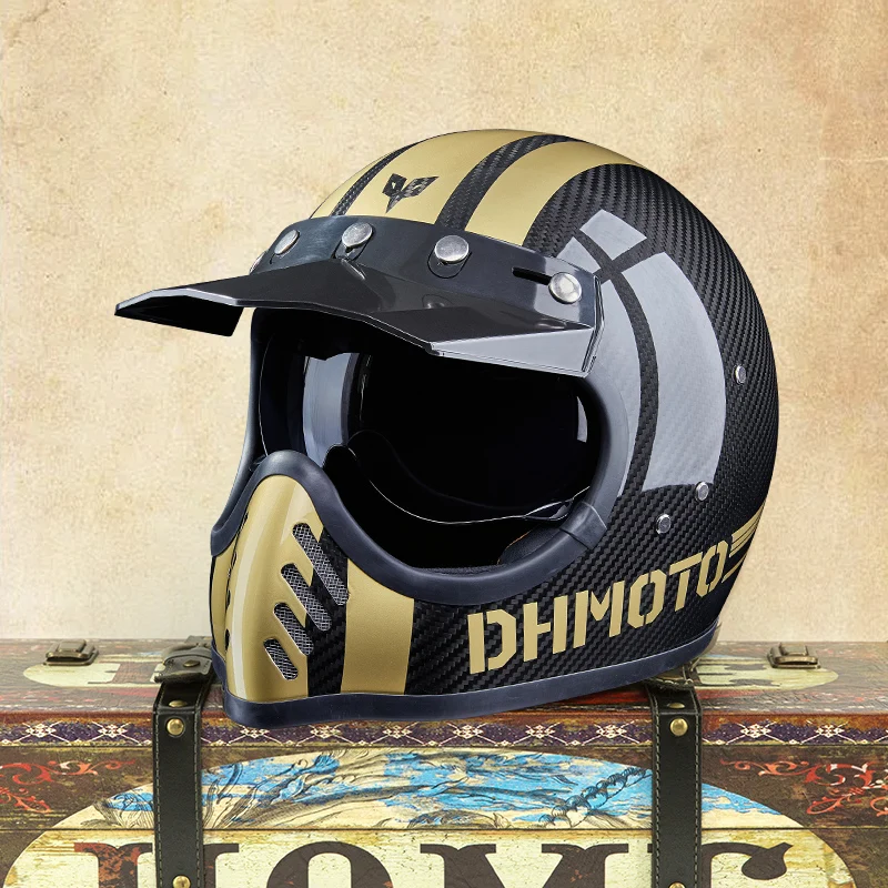 DUHAN Full Face Helmet with goggle Outdoor Motorcycle Carbon Fiber Retro motorcycle helmet
