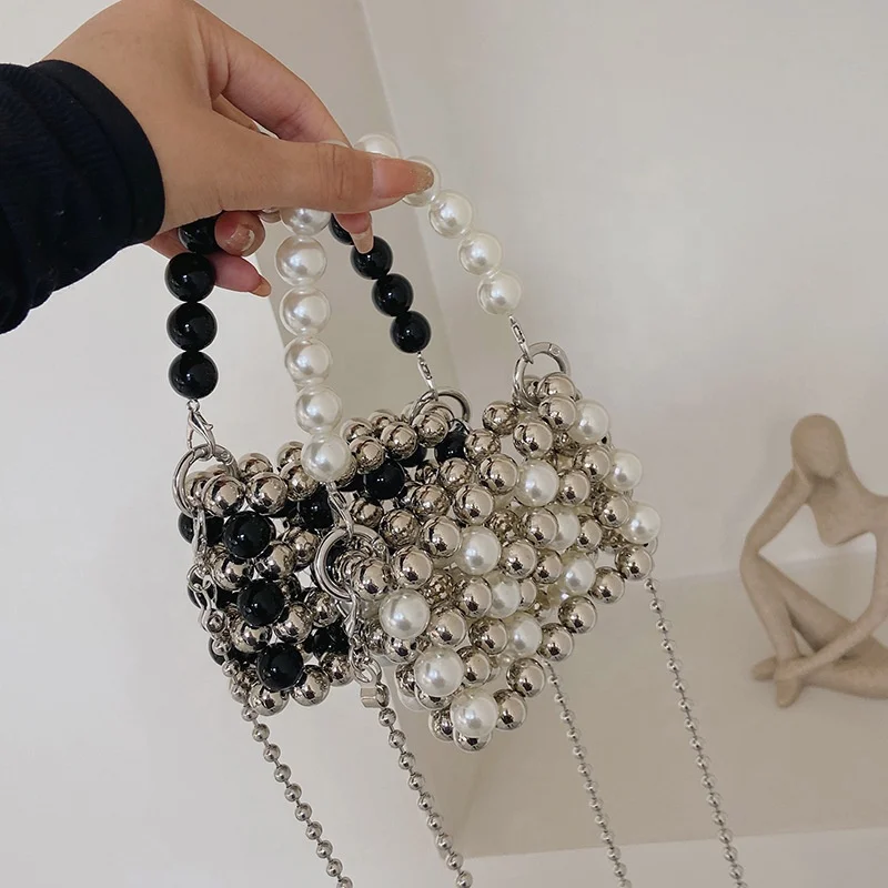 Wholesale New Fashion 2023 Handmade Tiny Tote Bag Mother of Pearl Handbags Small Jelly Ladies Purse Women Pearl Beaded Lady bags