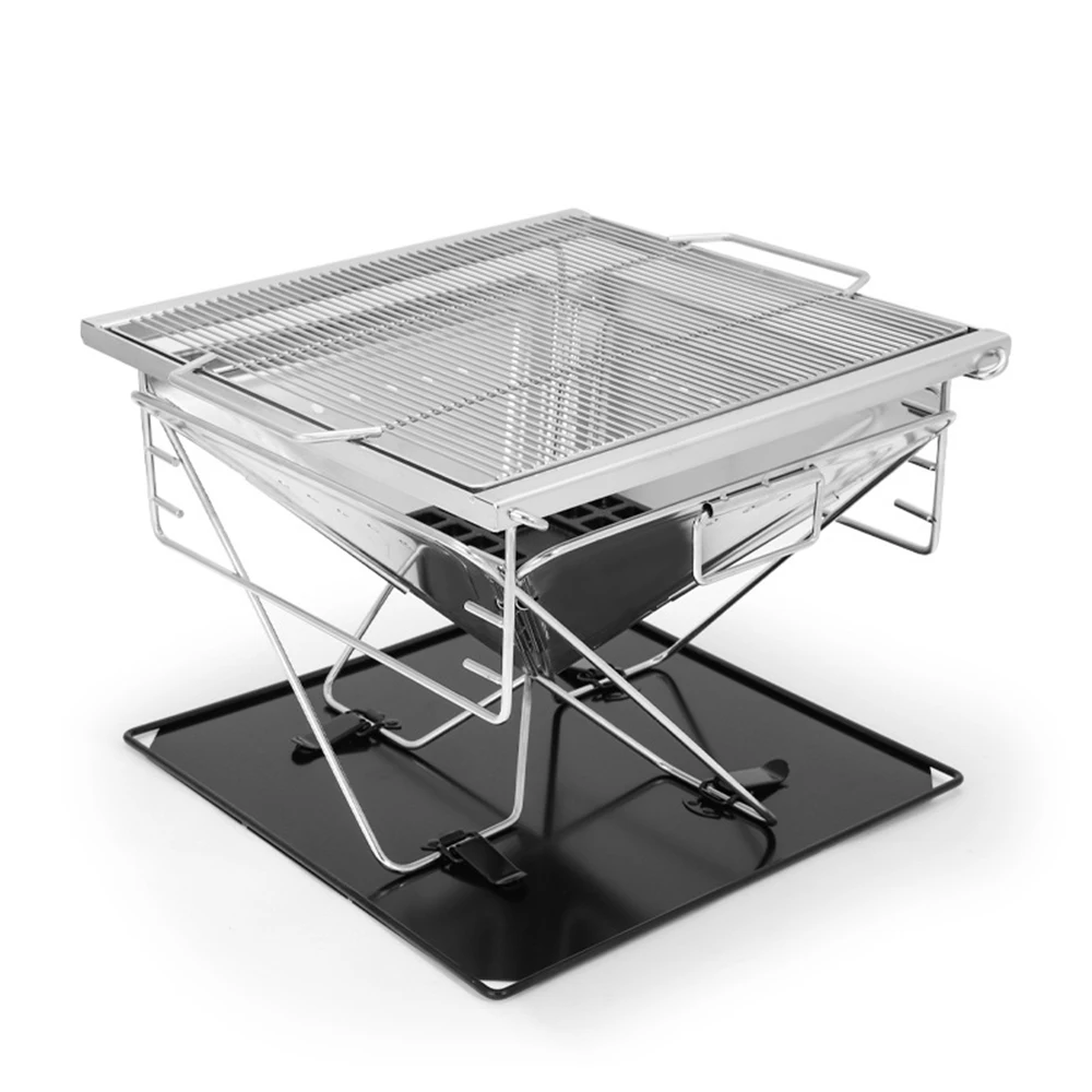 DYSC Outdoor BBQ Stainless Steel Wood Stove Folding Mini Camping Grill Charcoal Stove BBQ Grill