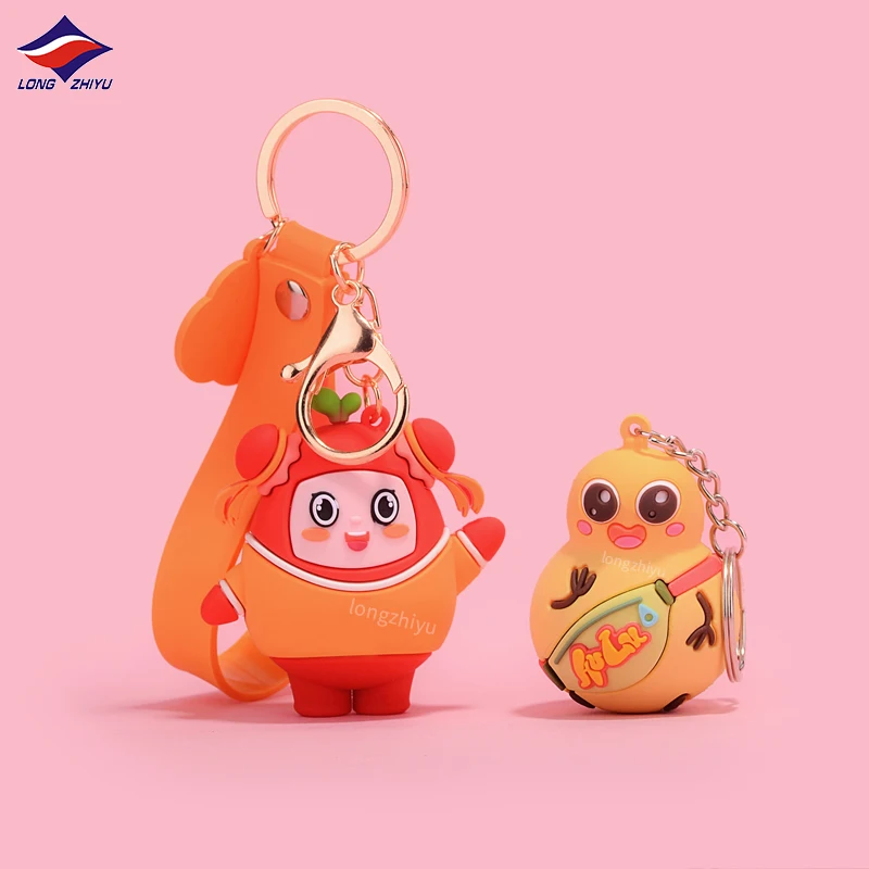 Longzhiyu 17 Years Manufacturer Custom 3D PVC Keychain Soft Silicone Keyring Customized Logo Cartoon Key Chain with Rubber Strap