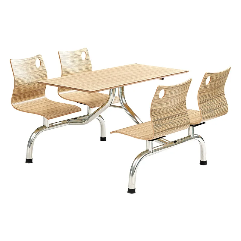 Strength factory four person school fast food canteen restaurant stainless steel conjoined table and chair