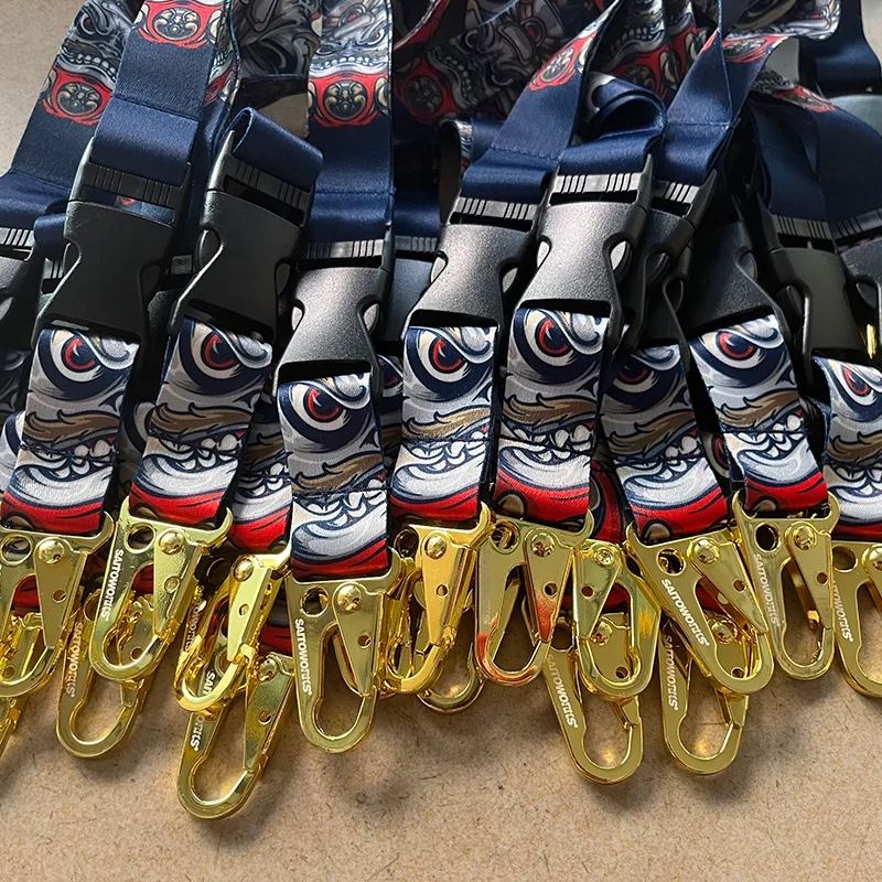 High Quality Sublimation Safety Breakaway Seatbelt Buckle Lanyard Carabiner Custom Logo Pink Lanyard