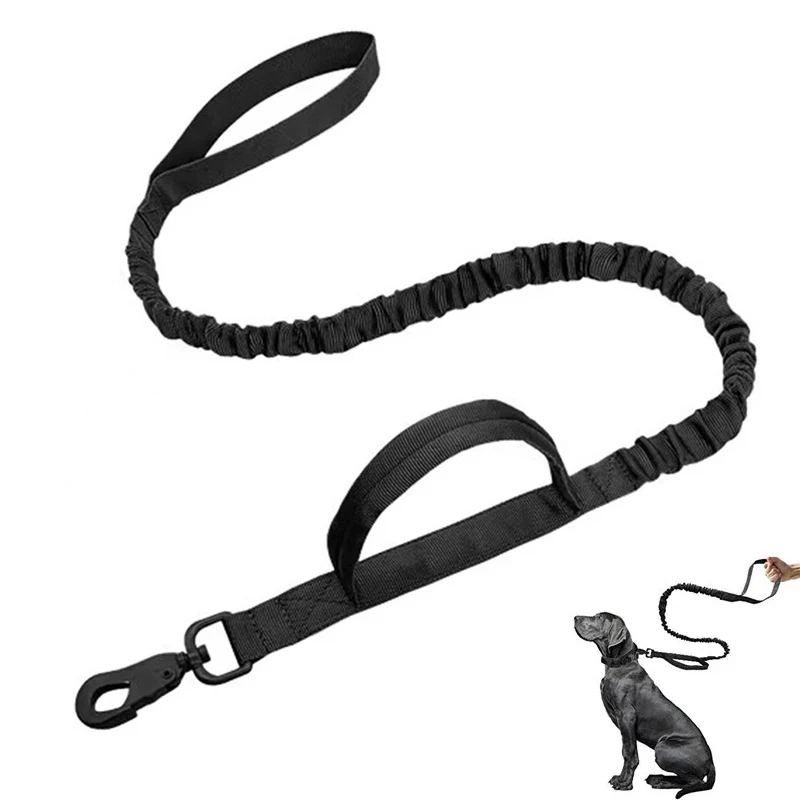 Durable Adjustable Tactical Retractable Bungee Dual Handle Zinc alloy buckle Dog Traffic Training Leash