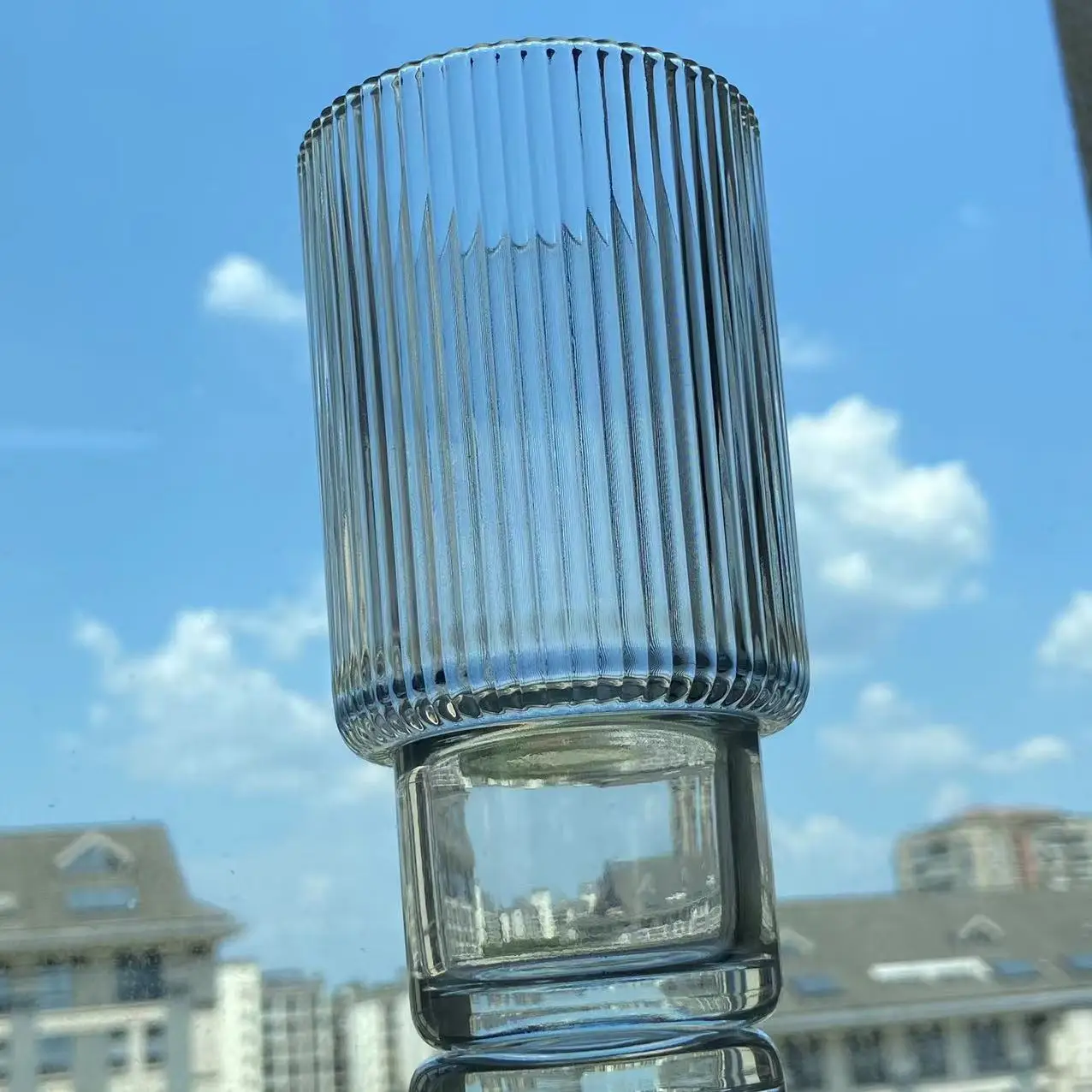 350ml Transparent Ribbed Vertical Striped Glass Cup Ribbed Crystal Ribbed Martini Ice Cream Whiskey Cocktail Glass cup