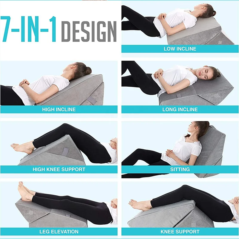 Hot selling 2 pcs reversible anti-Snoring reading pillows memory foam headboard legs and back support bed wedge pillow