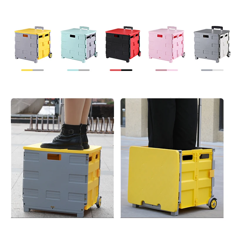 Wholesale Mini Small Foldable Portable Supermarket Plastic Wheeled Folding Shopping Trolley Cart