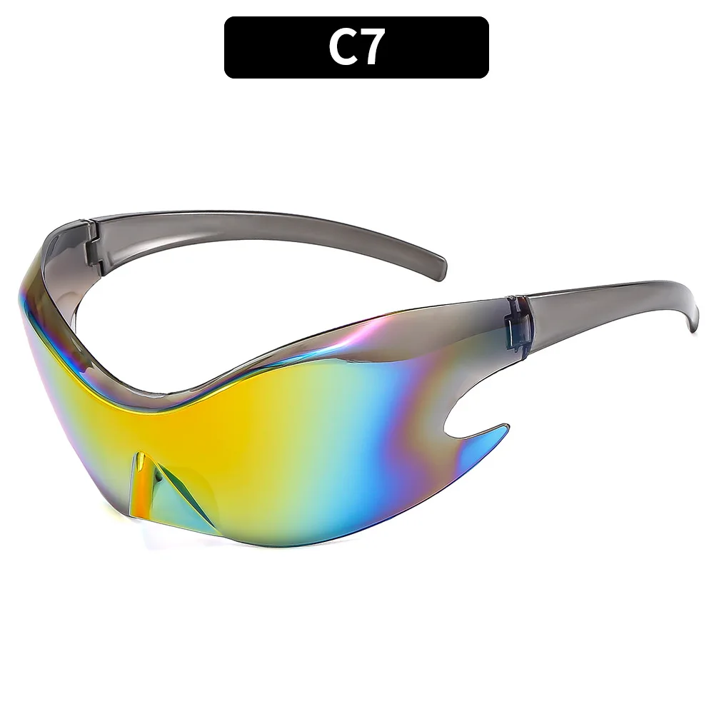 UNOC New Y2K One-piece Fun Sunglasses 2023 Dazzling Fashion Riding Futuristic Steampunk Sunglasses Hip Hop Glasses
