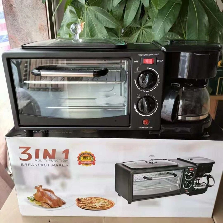 Multifunction Breakfast Maker Plastic Black 3 in 1 coffee maker frying pan toaster oven