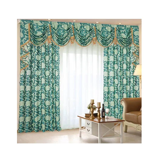 Luxury european style high quality custom blackout fabric for curtains living room with valance