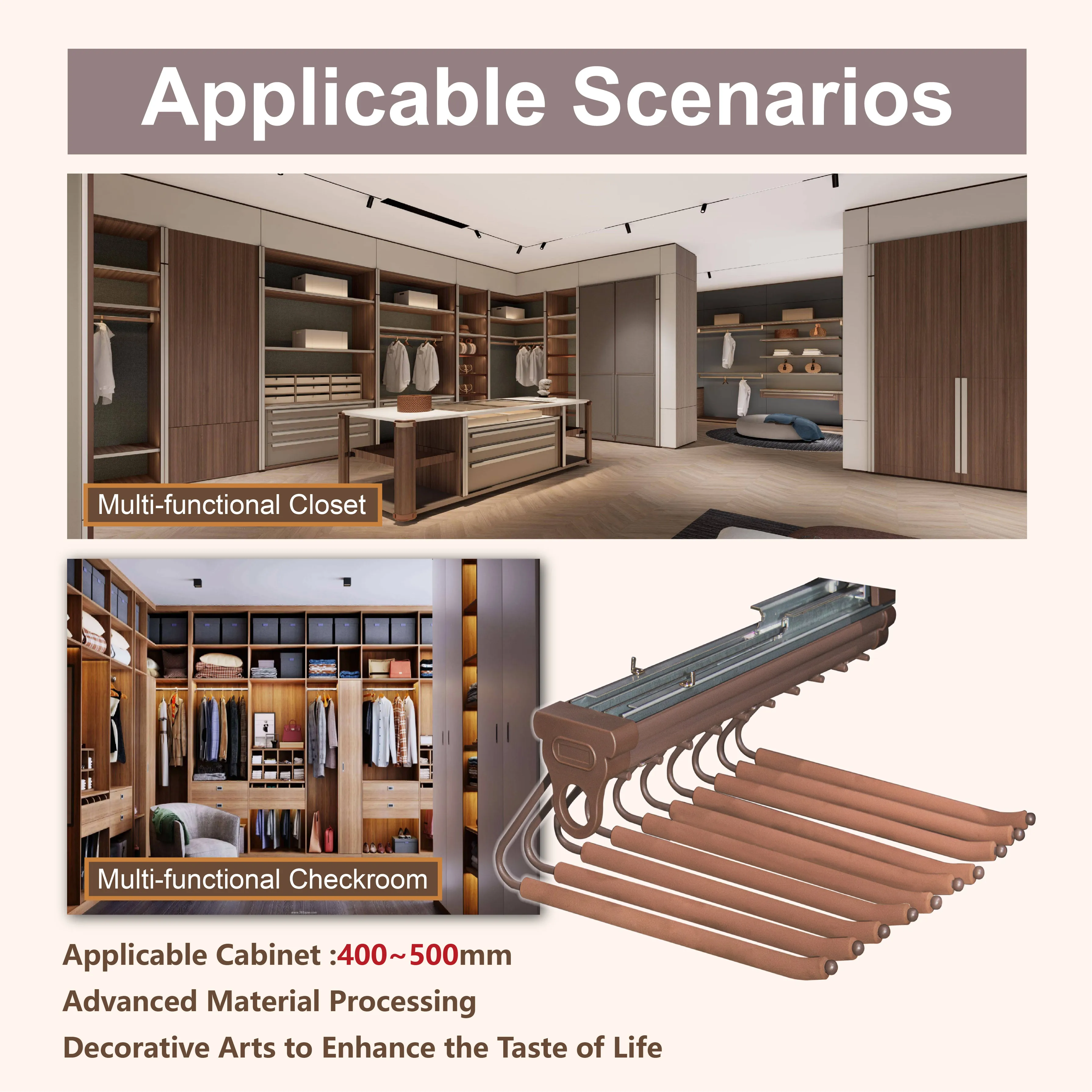 Closet Storage Essentials Rail Hanging Organizer Shelves Metal Magic Wardrobe Cloth Hanger Hook Non-slip Mocha V Trousers Rack