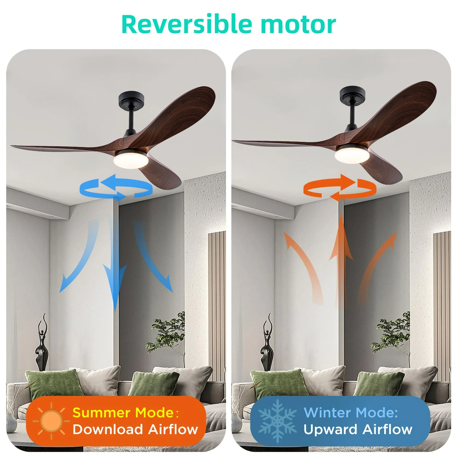 Modern LED Ceiling Fan with Light 52 Inch Wood Grain ABS Blades DC Motor Remote Control Ideal Living Room Bedroom Ceiling Fan