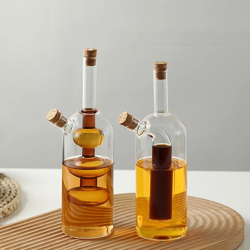 HOMEWIN Wholesale 2 in 1 Oil and Vinegar Bottles Kitchen Tools Glass Oil Bottle Dispenser bar cocktail storage