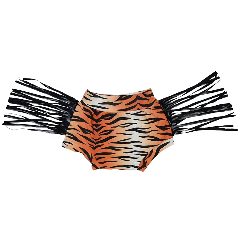 
custom Wholesale Bummies shorts toddler girls tiger printed shorts high waisted baby pu leather fringe bummies 