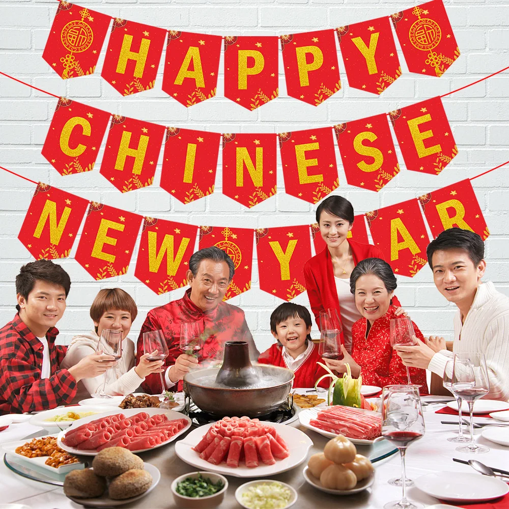 2023 Chinese New Year Banners Flags CNY Party Decorations for Rabbit Spring Festival Pendant Paper