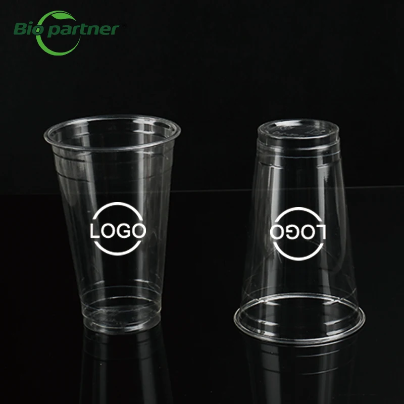 100% Compostable 9 24 oz Biodegradable Cold Water Coffee Cup Plastic PLA High Transparent Disposable Drinking Parfait Cup Clear