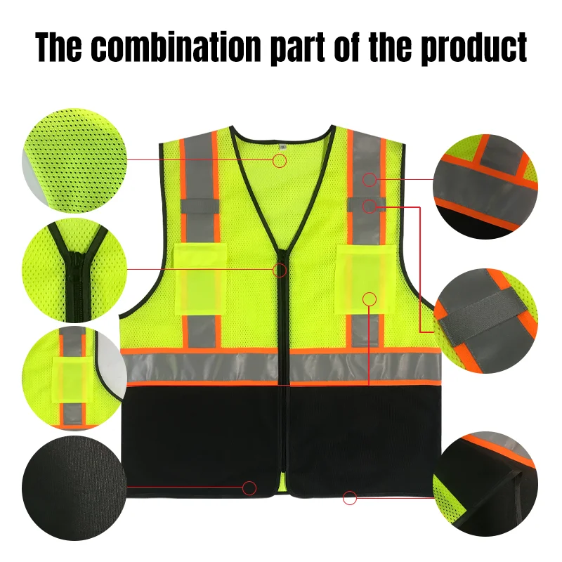 OEM/ODM Class2 ANSI High Visibility 7cm Reflective Tape Safety Vest Breathable Anti-Fouling for Security Workwear