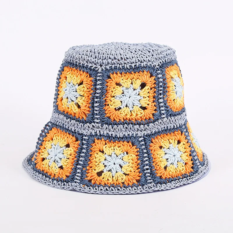handmade crochet sunshade hat square color straw hats for adults handmade crochet sunshade hat