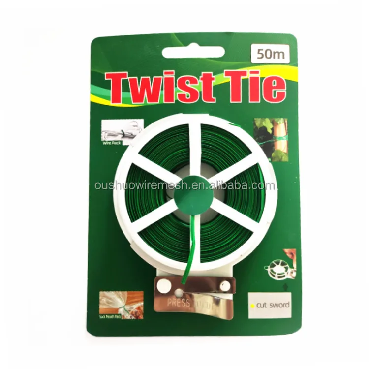 Plastic coated garden tie wire 0.4mm inside wire 50m PVC twist tie with cut sword for foliage pack