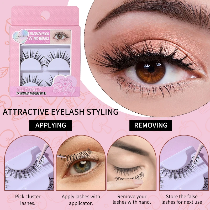 2 Pairs Full Strip Lash Clusters 6-13mm Diy Eyelash Extensions Kit SY923 Natural 3 Style Volume Full Strip False Eyelashes