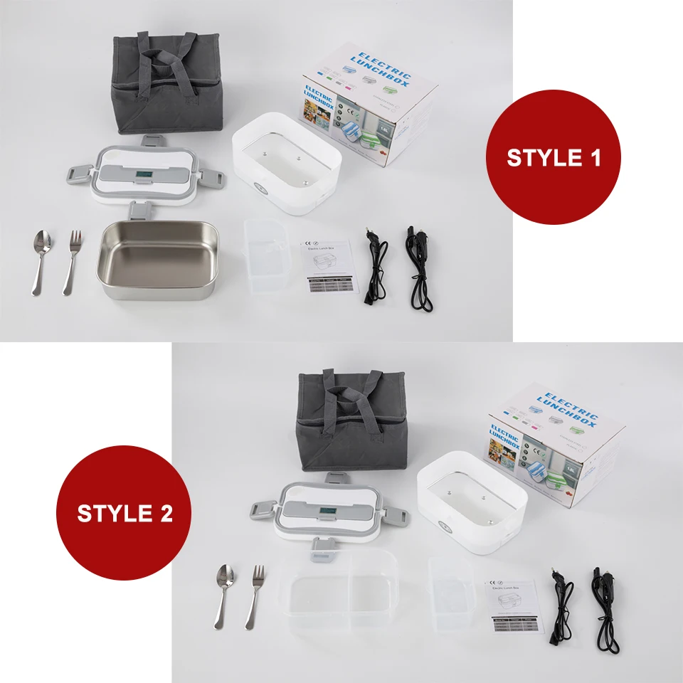 110V/220V/12V/24V Food Warmer Stainless Steel Container Electric Lunch Box With 2 Compartments Inner for Car Truck