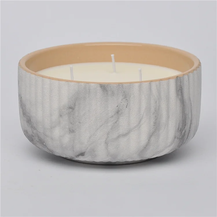 Modern Home Decoration Matte Cylinder Marble Tea Light Candle Container Decorative Candle Jars Ceramic Candle Jar