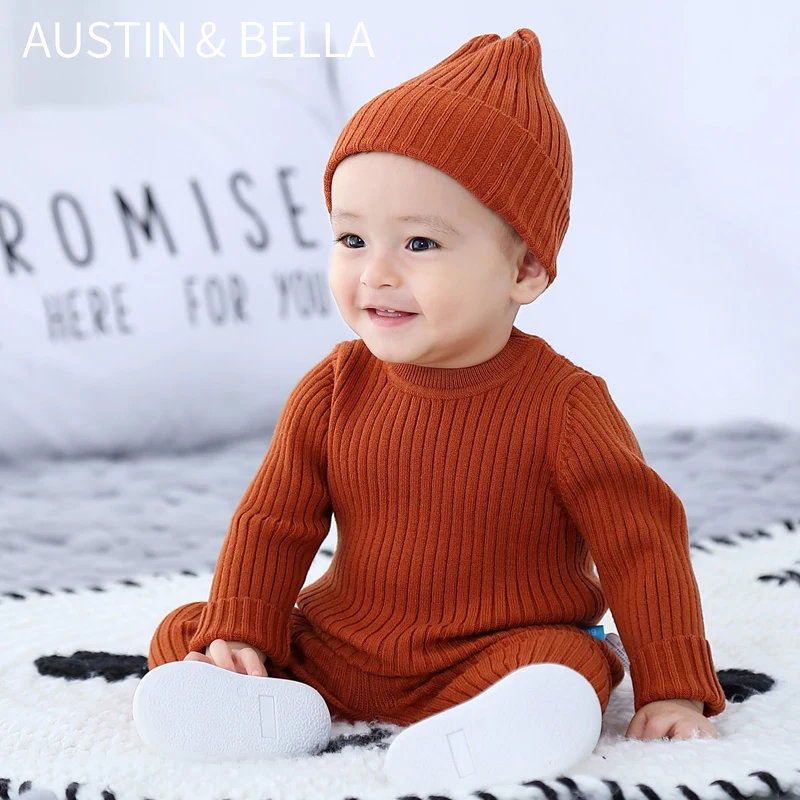 AustinBella/оптовая продажа бутик kint комплект свитеров для маленьких мальчиков вязаная одежда вязаный дизайн детская зимняя малышей