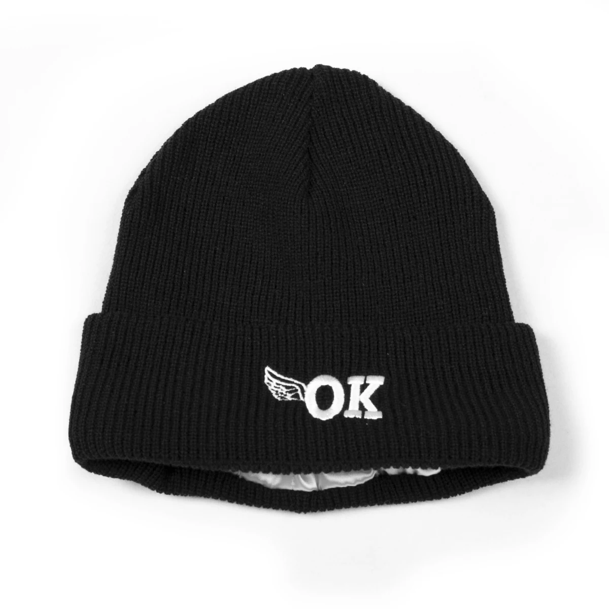 Высококачественная вязаная однотонная теплая зимняя шапка с логотипом на заказ Шапка-бини шелковой атласной подкладкой