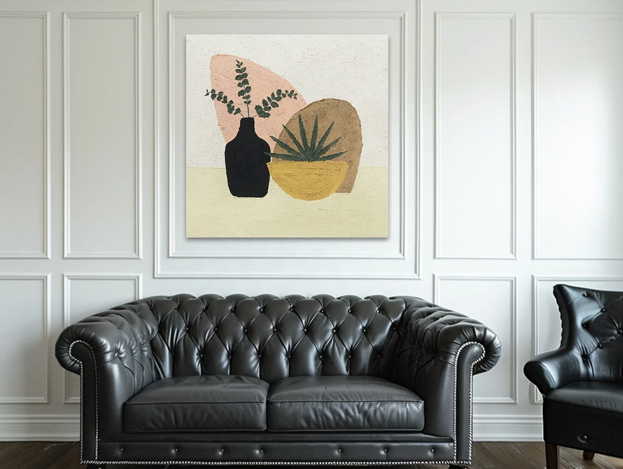 Modern Simple Original Still Life Flower Pot Hand-painted Texture Thick Oil Abstract Living Room  Wall Art