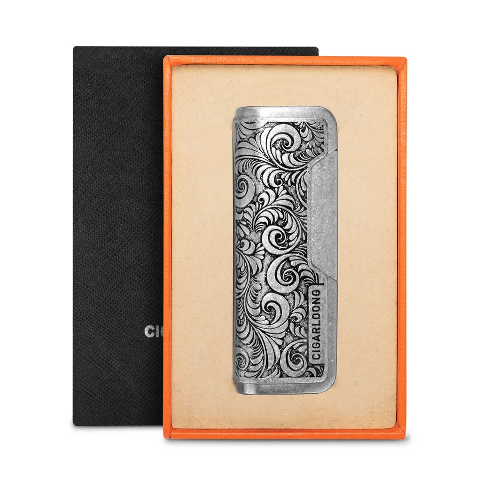 CIGARLOONG Retro Customized Windproof Torch Single Fire Straight Flush Gas Cigar Lighter with Box