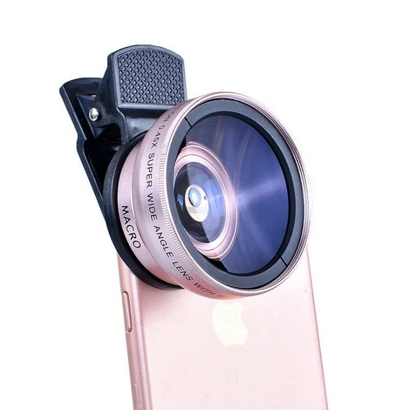 Cheap price 2 IN 1 Lens Universal Clip mobile Phone Lens 0.45x Super Wide Angle and Macro HD Lens For iPhone Android