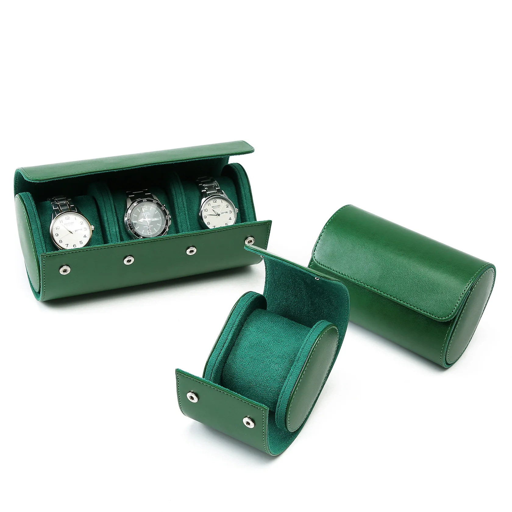 New black brown green PU leather 123 slot watch package travel organizer case gift packaging box with button lock wholesale