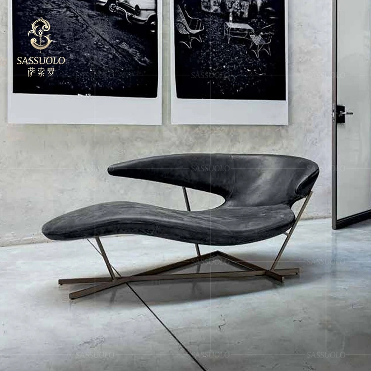 Sassuolo italian streamlined design lounge chairs oval stainless steel base leather recliner