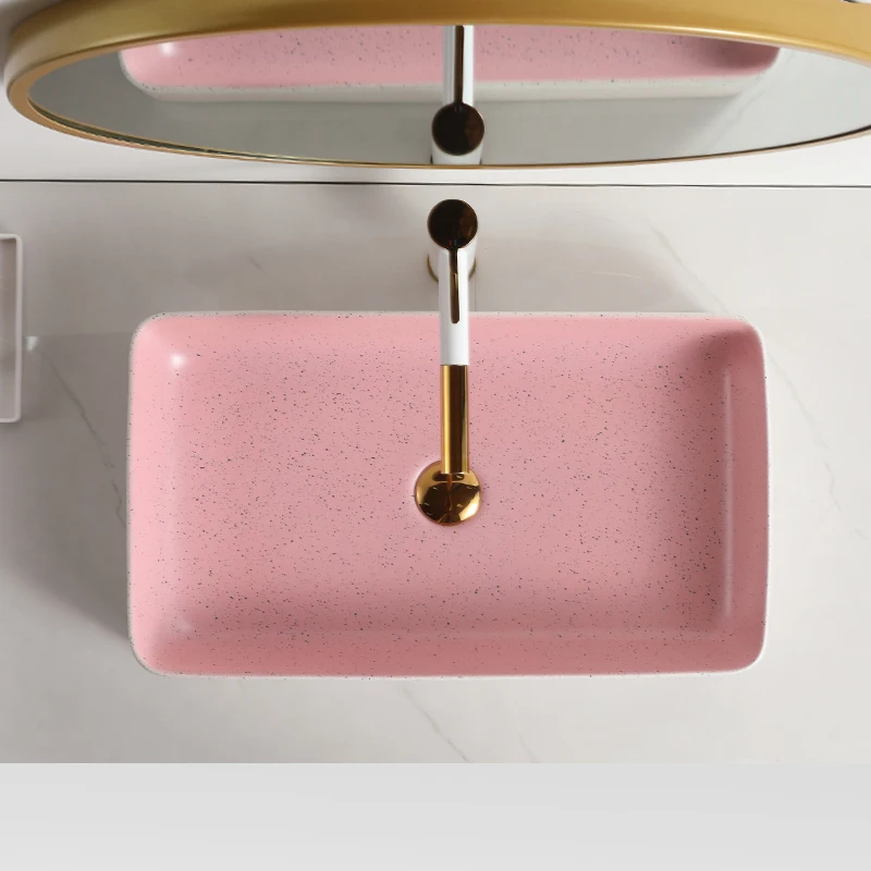 Novel Design Above Counter Art Basin Lavamanos Modern Ceramic Bathroom Sink Pink Table Top Wash Basin