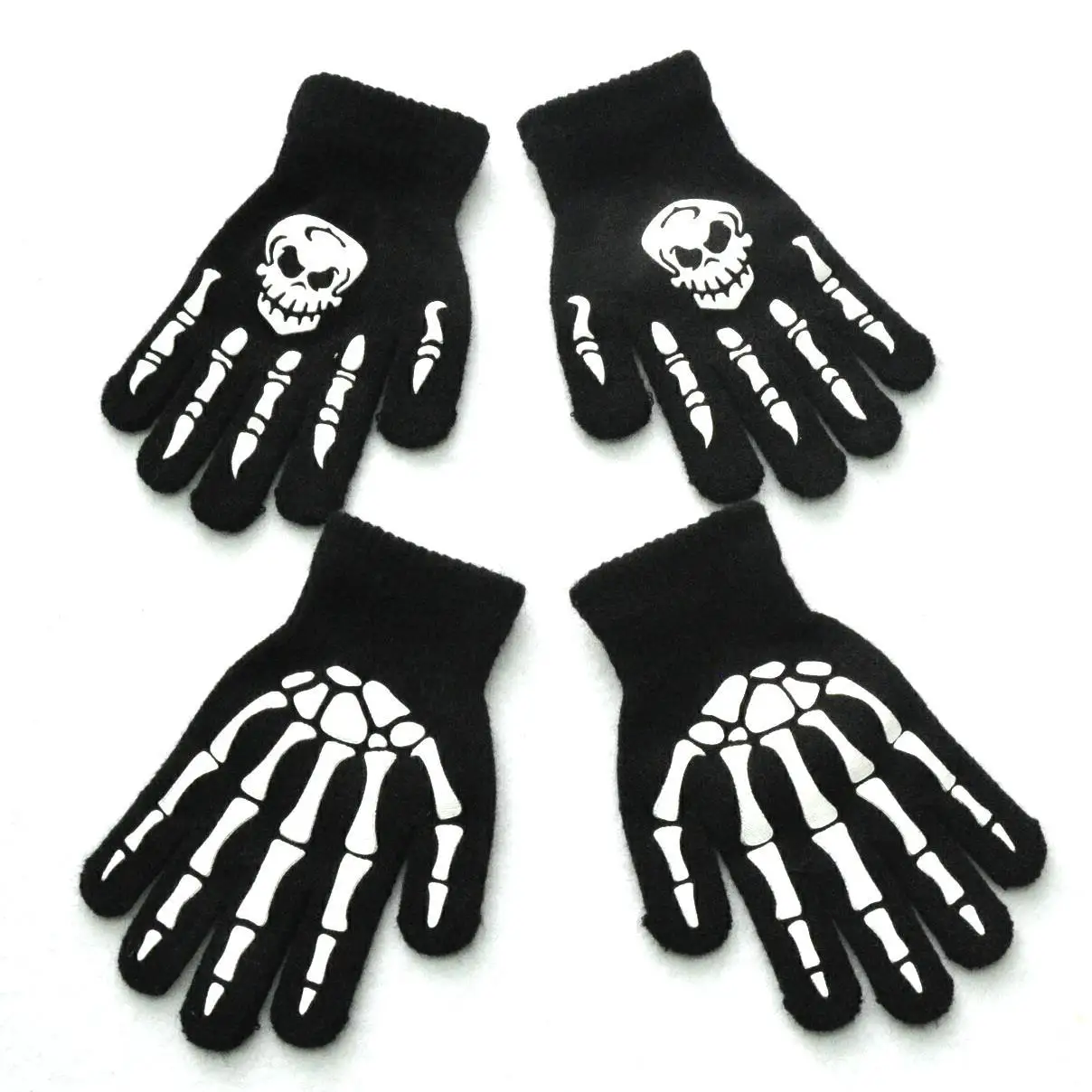 Adults Kids Halloween Skeleton Printing Luminous Gloves Stretch Knitted Gloves Halloween Accessories