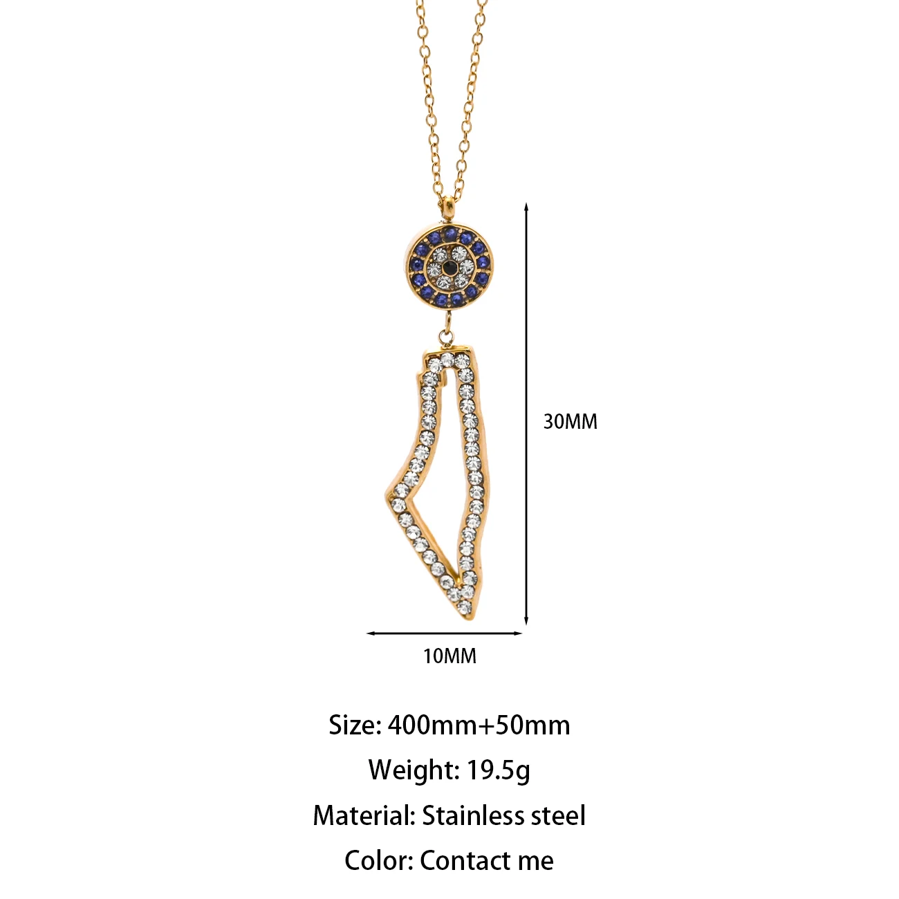 New Zircon Eye Palestine Necklace Islamic Jewelry 316l Stainless Steel PVD 18k Gold Plated Shiny Arabia Map Pendant Necklace