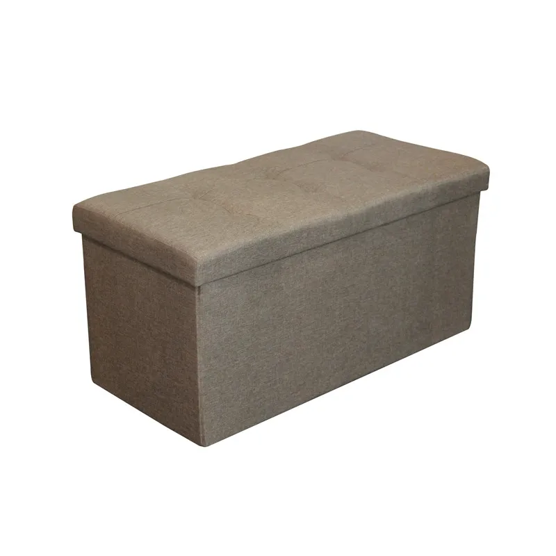 Linen look Large storage foldable ottoman stool for living room storage bench bed bench