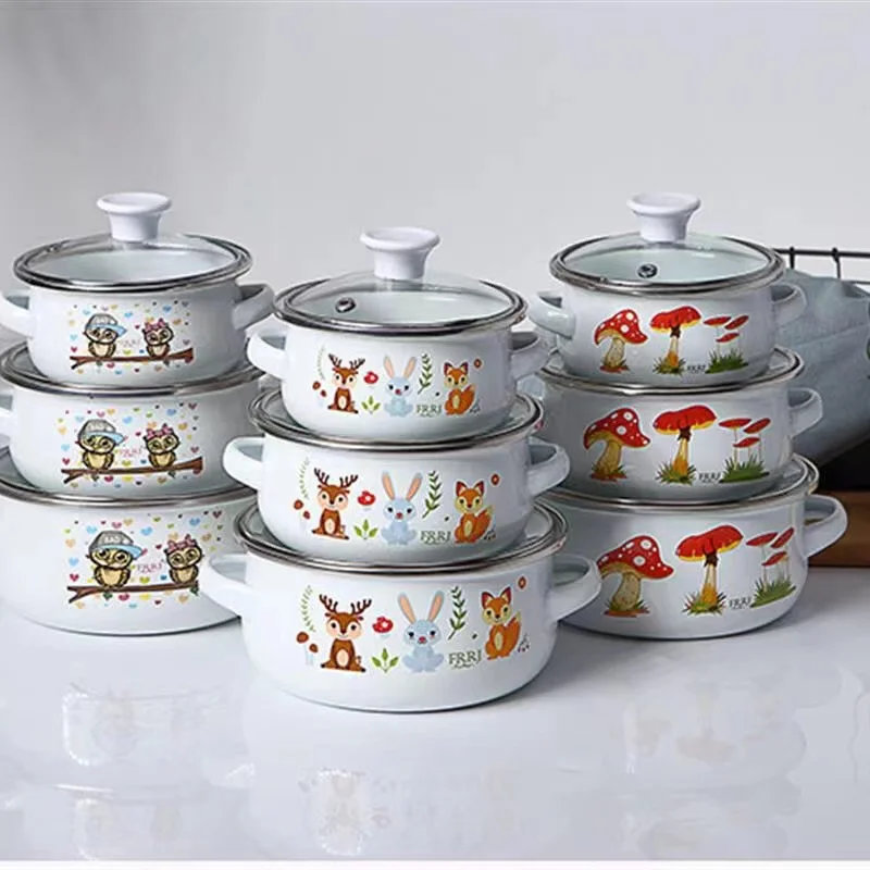 Wholesale Enamel Casserole  12/14/16CM Small Capacity Enamel Soup pot Cooking Pot Casserole Set