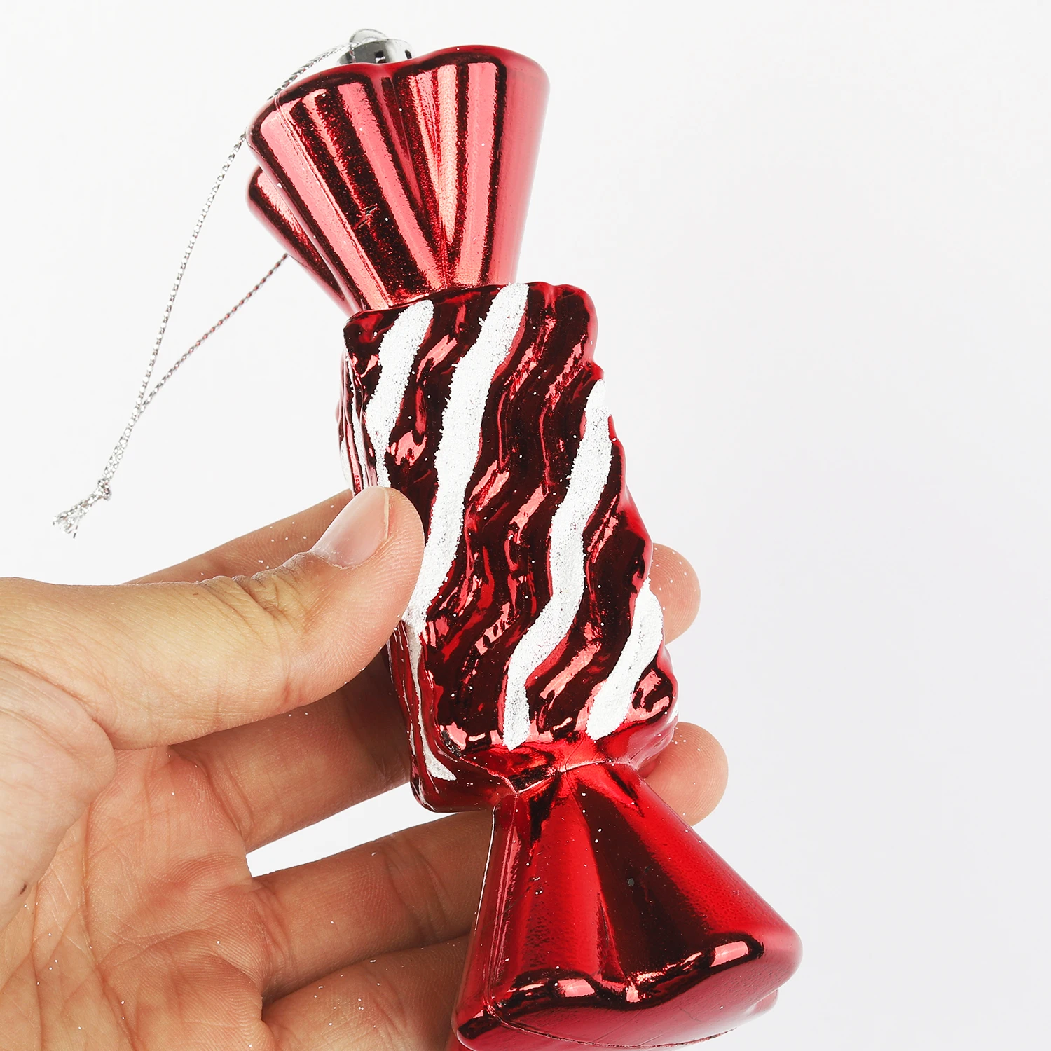 Hanging Glitter Candy Ornaments Christmas Tree Candy Peppermint Ornaments with Golden Ropes for Xmas Party Home Decorations